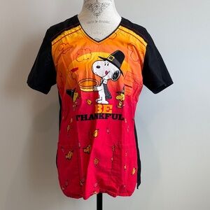Peanuts Women's Scrubs Top- Black, Red, and Orange